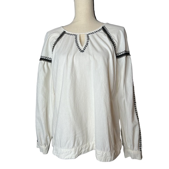 a.n.a. Peasant Blouse in White with Black Embroidery and Beads Size M - Picture 1 of 7
